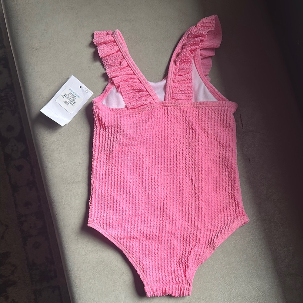 Primark Pink Ribbed One Piece Swimsuit with Ruffles - Picture 2 of 3